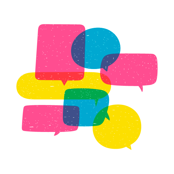 A few colored speech bubbles